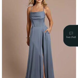 GALINA SIGNATURE  Matte Satin Cowl Neck Spaghetti Strap A-Line Dress